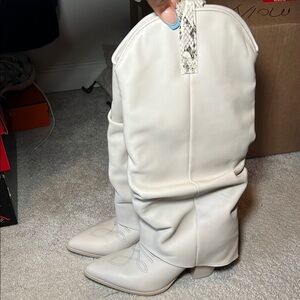 Steve Madden White Heeled Cowboy Boots with Slouchy Design